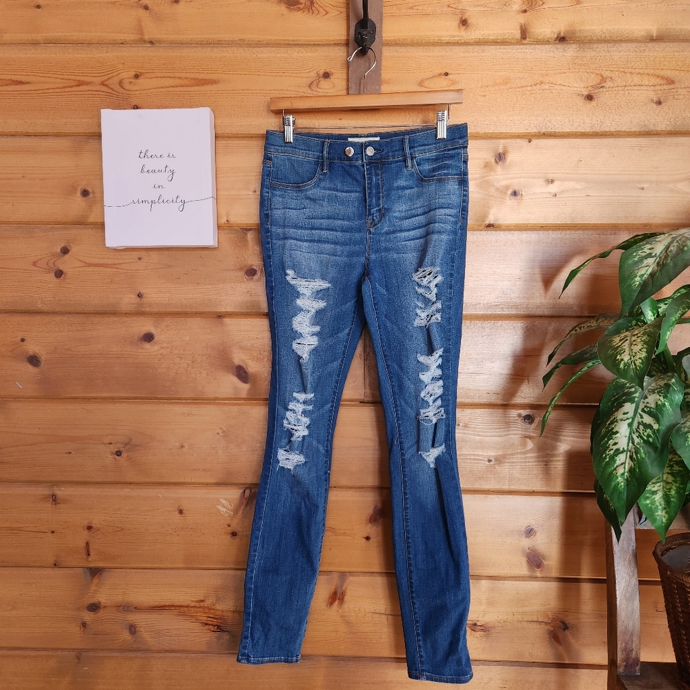 PacSun Jegging Blue Jeans Stretch Denim Distressed Ankle Skinny Tall Sz 28 X 31"